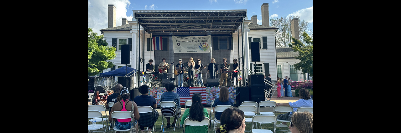 Student band performing on stage.